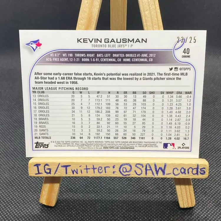 Kevin Gausman 2022 Topps Chrome Sonic Lite /25 PRINT LINES Toronto Blue Jays