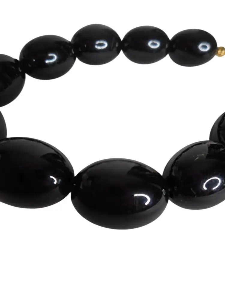 Vintage Estate Trifari Costume Black Chunky Bead bracelet 7" 1980s