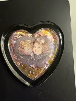 Heart Shaped Metallic Cherub Paperweight