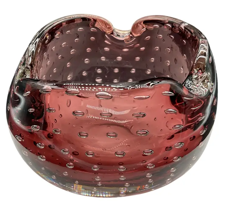 Art Glass Pink Bullicante Bowl / Ashtray With Controlled Bubbles 2.25"H x 3"W
