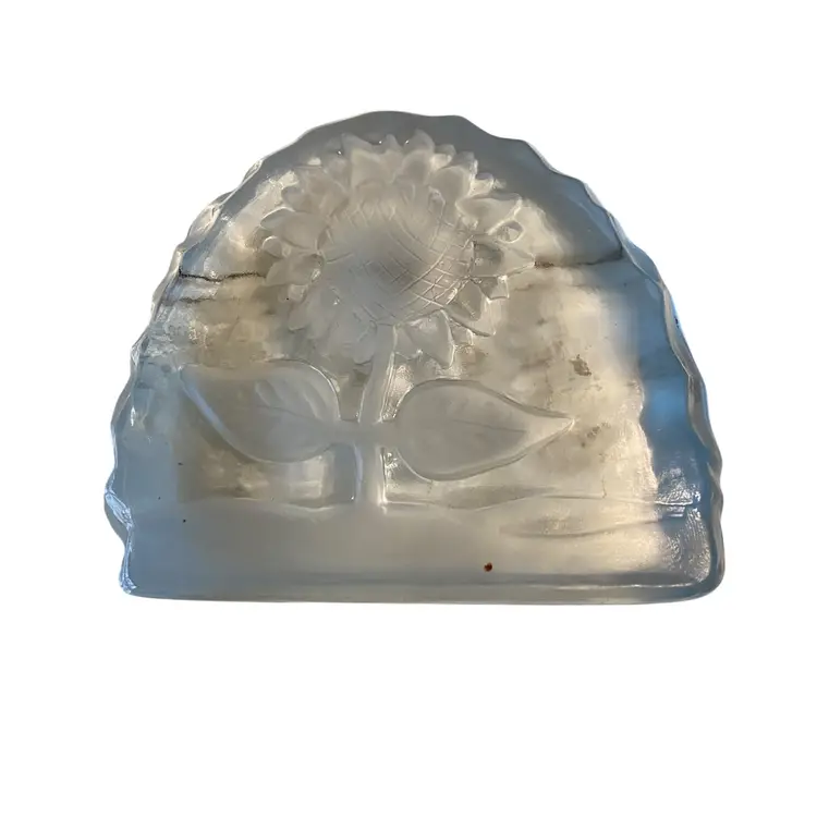 Vintage Lead Crystal Paperweight Sunflower Reverse Embossed Glass