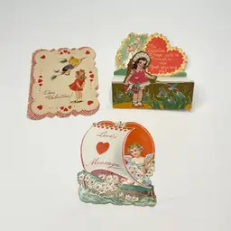Lot Of 3 30’s Fold Style Valentines Kitschy Cute Kids And Love’s Message
