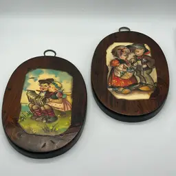Wooden Hummel Wall Plaques Pair | 8”