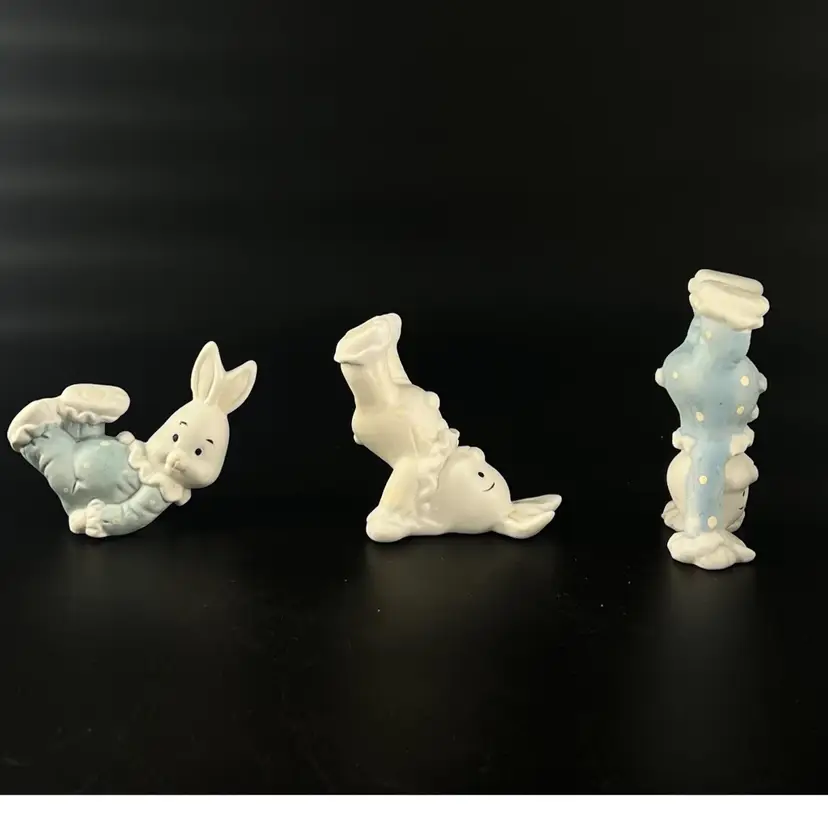 3 Tumbling Bunny Figurines Easter Rabbit