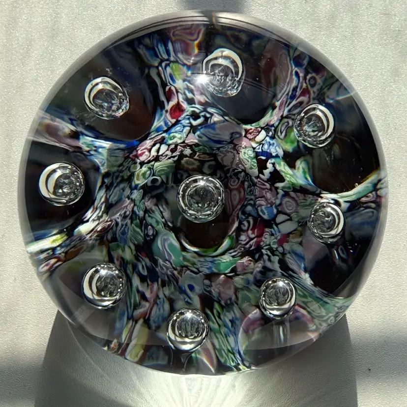 Caithness Limited Special Edition “Harlequin Single” 178/500 Controlled Bubble Paperweight With 1994 Signature Cane 3”