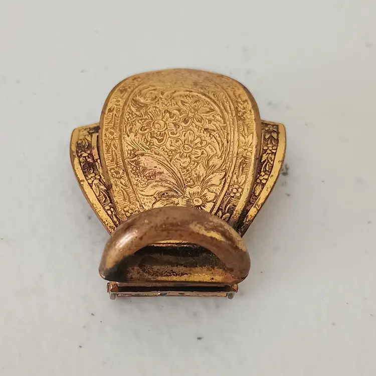 Antique Vintage Art Nouveau Ornate Floral Design Dress Clip Gold Tone 2"