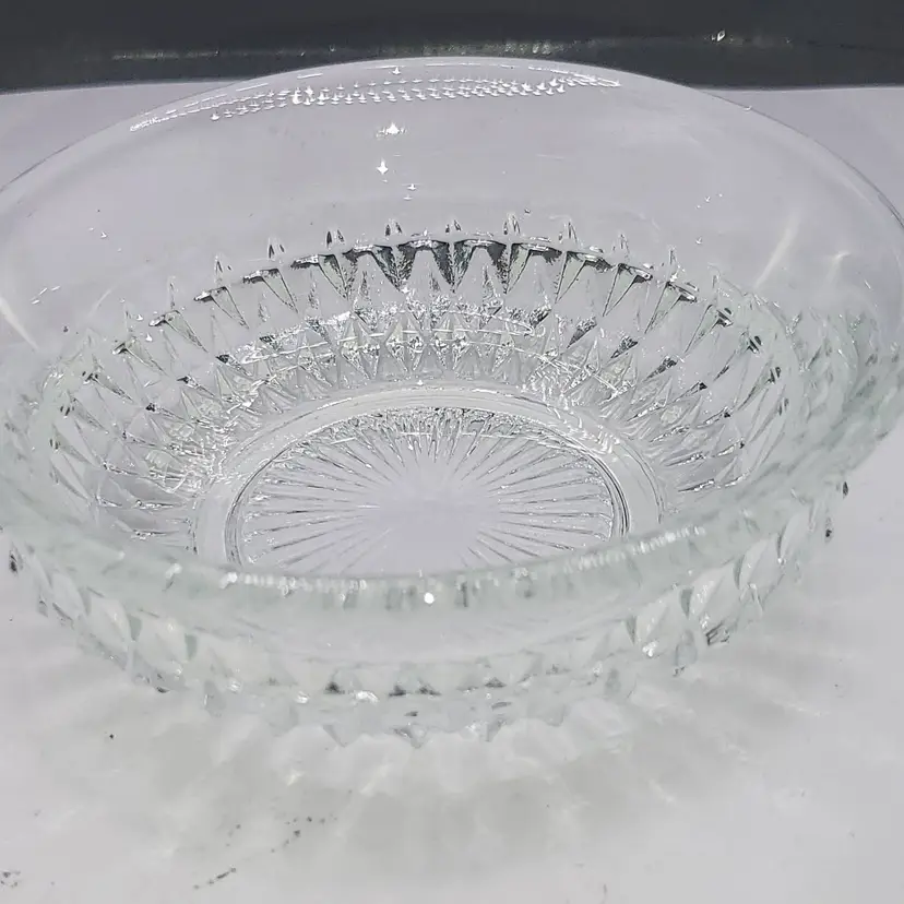 Vintage Clear Indiana Glass Diamond Point Serving Bowl/Trinket Dish with Starburst Design 5"