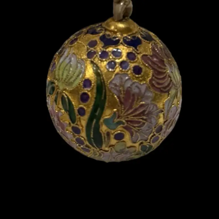 Cloisonné Round Ornament Botanical In Design Floral Gold Green Purple