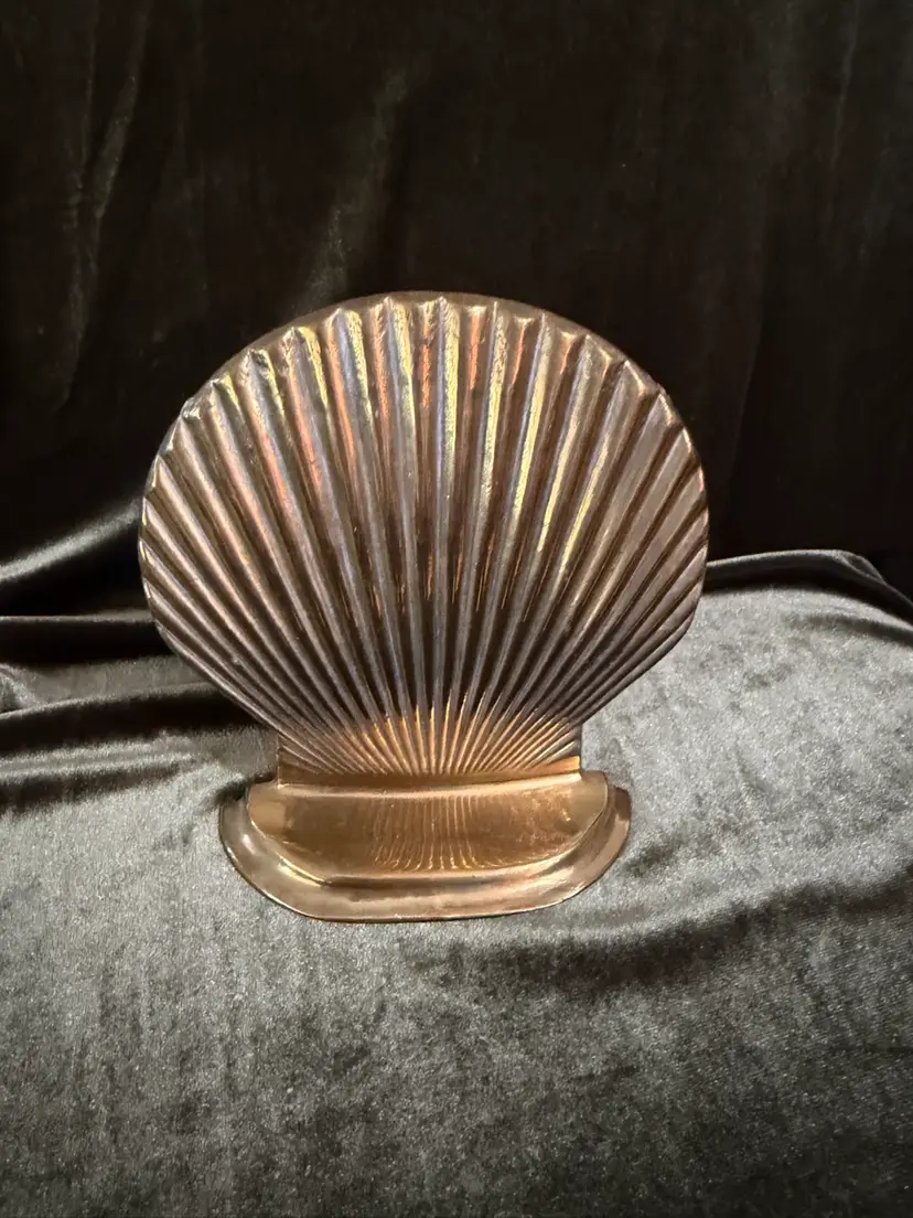 Vintage Single Solid Brass Seashell Bookend