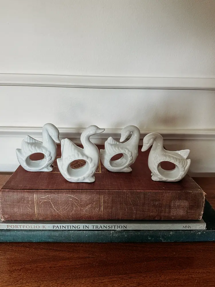 Set of 4 White Geese Porcelain Napkin Rings