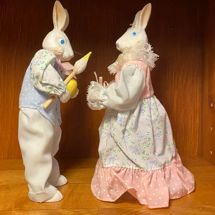 Vintage Celluloid Plastic Easter Bunny Rabbits 9"