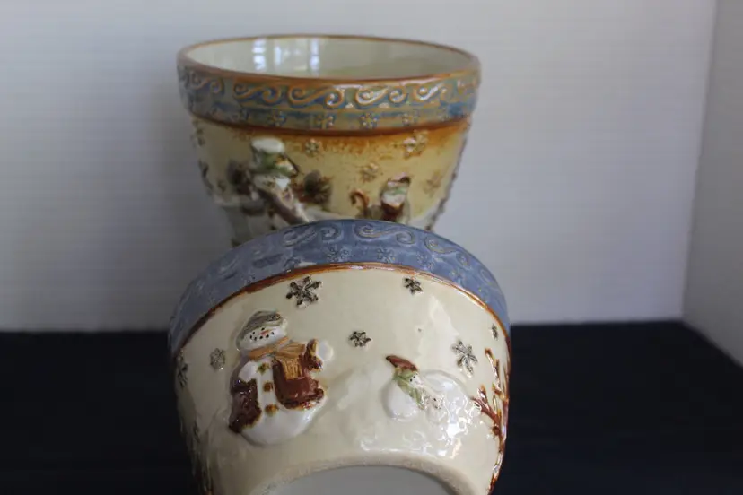 2 St. Nicholas Square Serving Bowls Forest Friends 4 X 5.5” Christmas Snowman