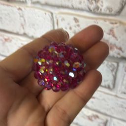 Vintage Round Red Faceted AB Beaded Brooch with Silver tone Setting