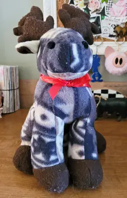 Vintage Gray Nordic Patterned Fleece Reindeer Plush c.1990s