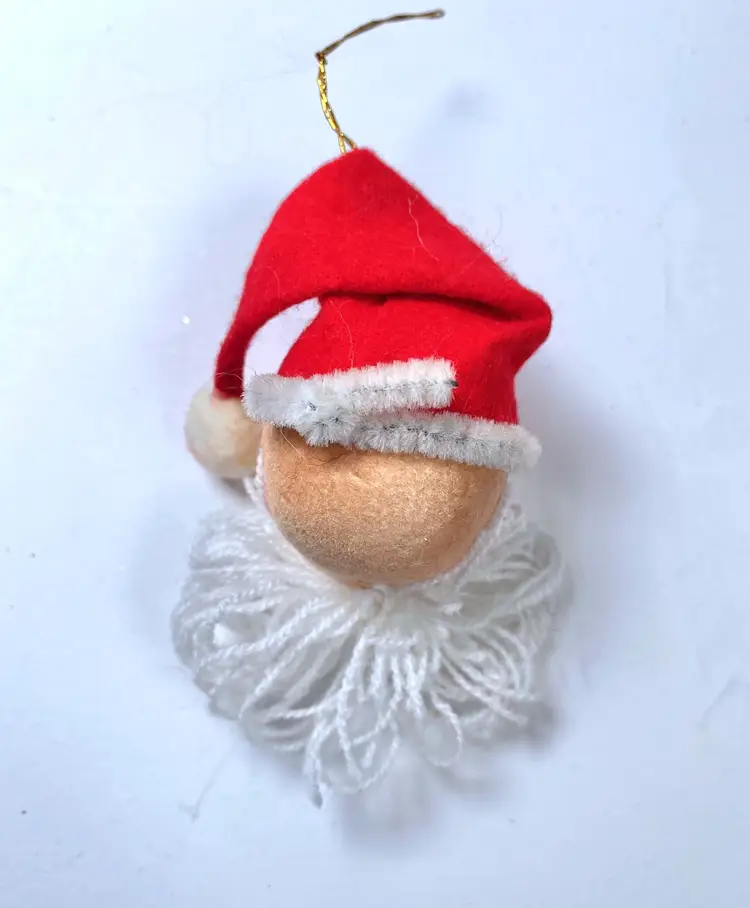 Vintage Shiny Brite Spun Cotton Santa Christmas Ornament 2.5"