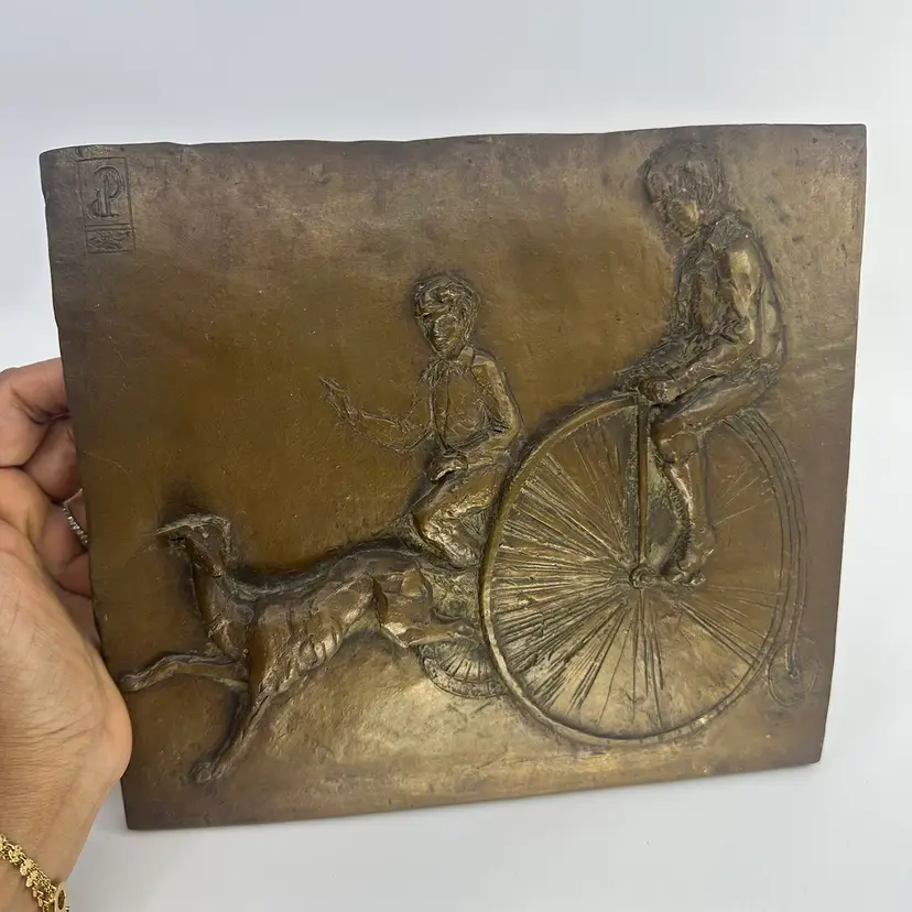 Bronze 3D Relief Wall Plaque 1800's With Greyhound Dog- Rare & Collectible