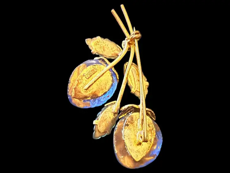 Austrian Crystal Blue Strawberry Brooch 2.25”