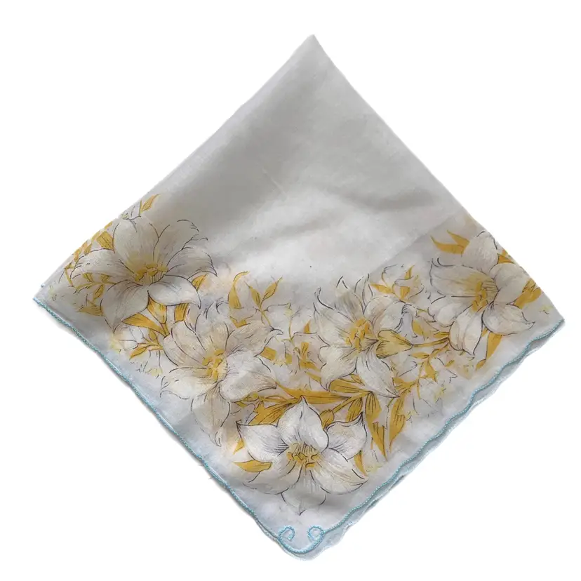 Yellow Lily Bridesmaid Wedding Handkerchief Cottage Core Granny Vintage