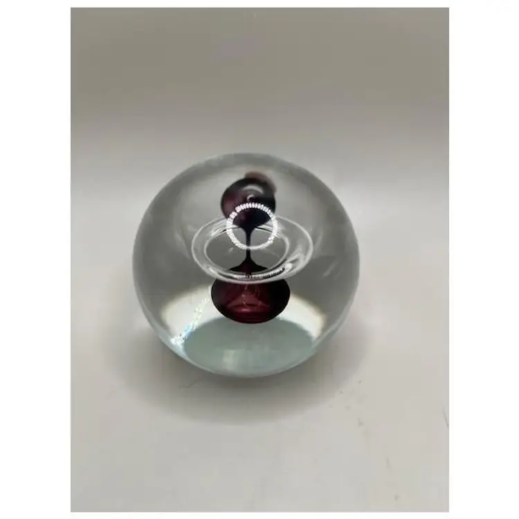 #02 - Vintage Bohemia Glass Paperweight with Purple Orb Design and Original Label ~ Made in Czech Republic ~ 2.25 inches tall