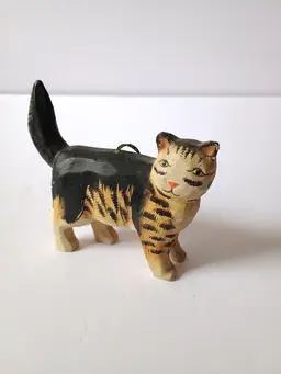 Small Folk Art Wooden Cat Hanging Ornament
