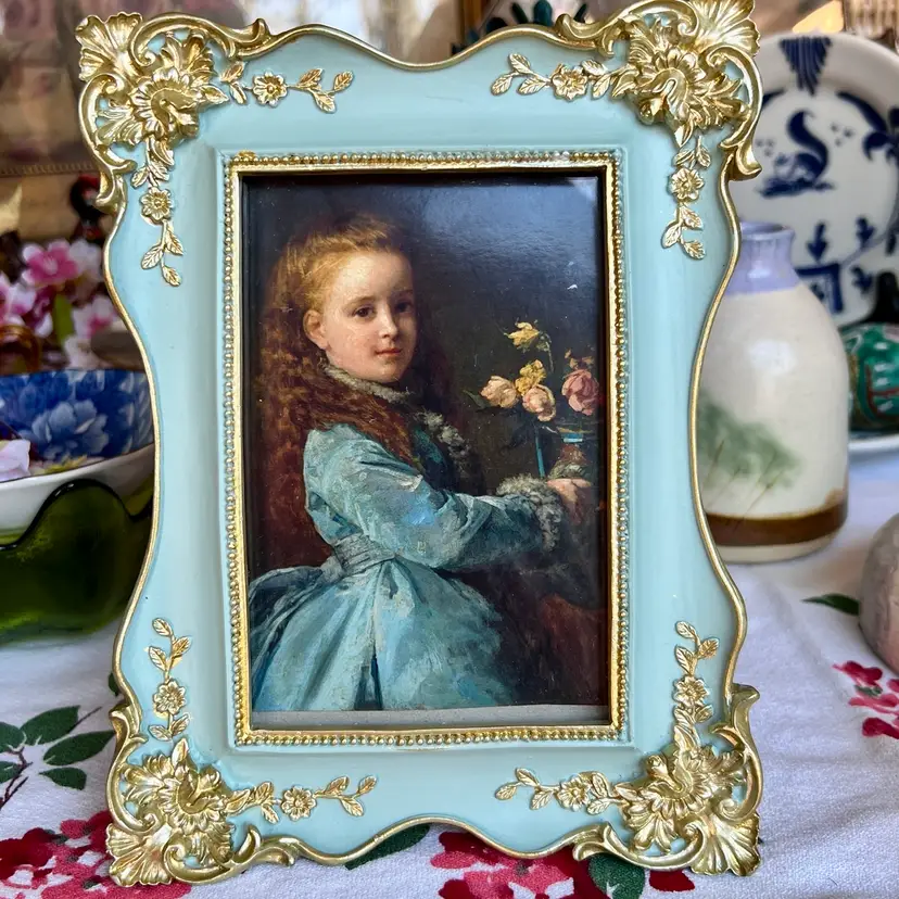 Vintage Picture Frame 4x6 Antique Ornate Picture Frame Green Unique Edith Wharton Child Portrait Print