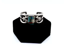 Sterling Silver Turquoise Coral inlay sandcast cuff bracelet 56g