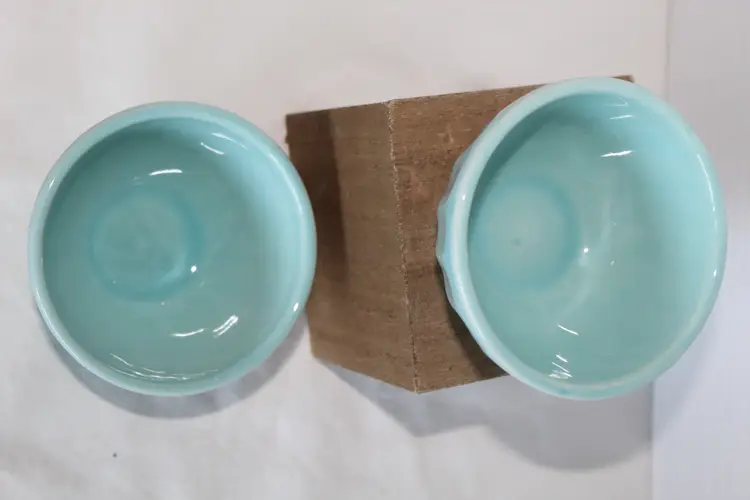 Set of 2 Primagera Portugal fluted turquoise bowls. 4”