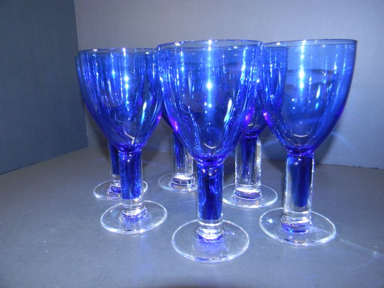 Wine Glasses  Cobalt Blue  Set of 6