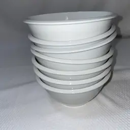 Tabletops Gallery Ribbon White 6.25” Soup Bowls. Set of 7.