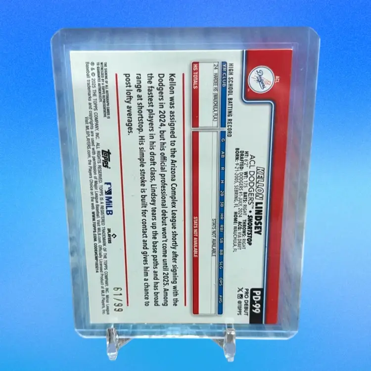 Kellon Lindsey 2025 Pro Debut Green Foil Auto 61/99 Los Angeles Dodgers