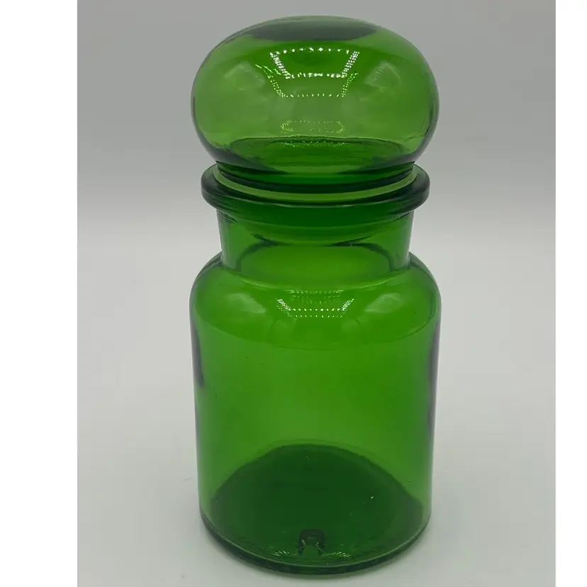 Vintage Emerald Green Glass Jar With Bubble Lid Belgium
