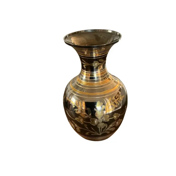 Vintage Hand Etched Solid Brass Vase