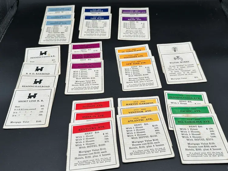 Monopoly 1985 Replacement Pieces Complete Set Of 28 Property Deed Title Cards