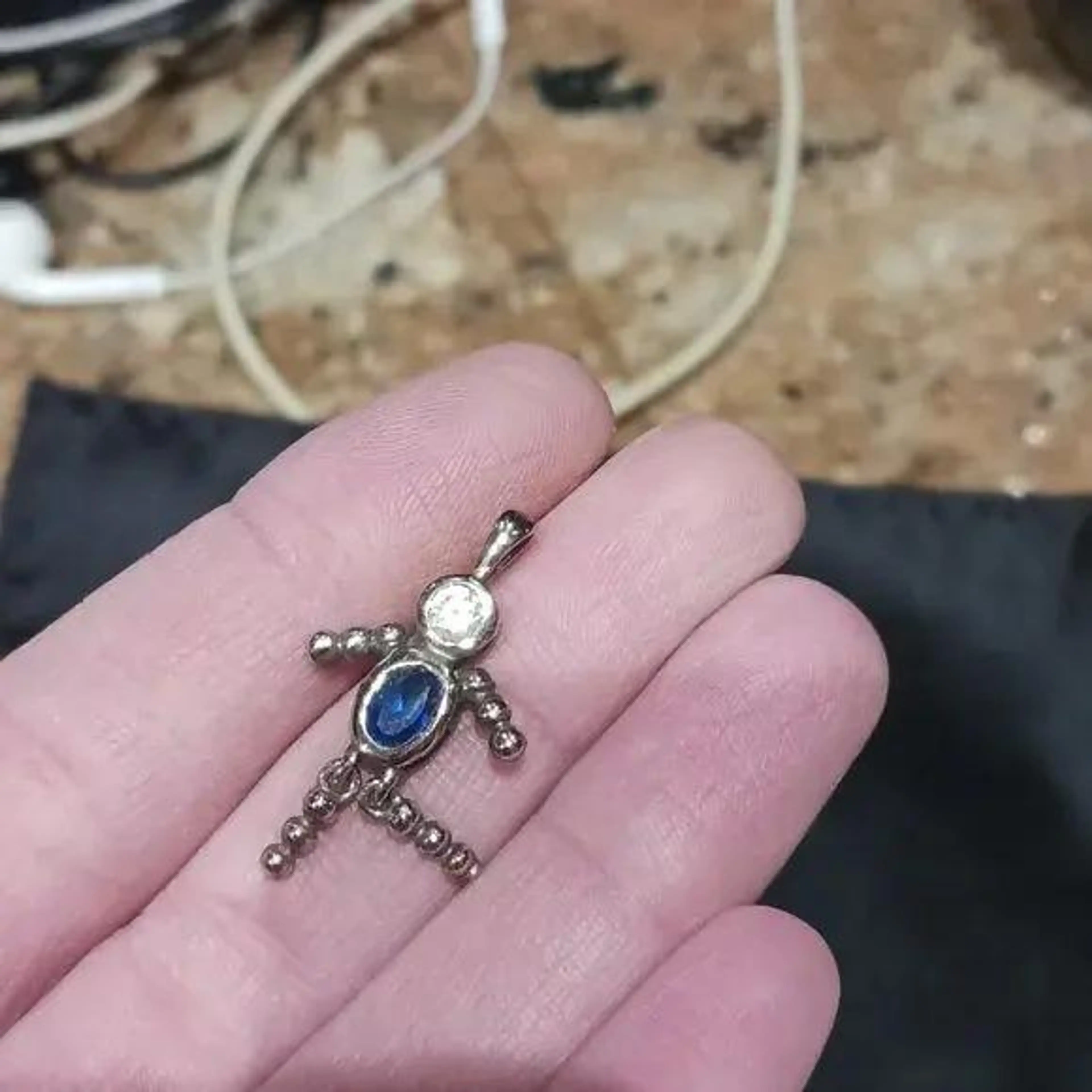 Vintage Sterling 925 Silver Child's Birthstone Pendant. Color- Sapphire, Boy