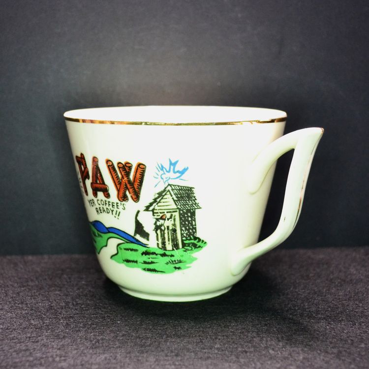 Vintage Ceramic Coffee Mug Cabin Scene Paw Yer Coffee’s Ready Buy It's Mate And Save