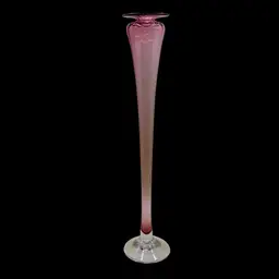 #01 Young & Constantine Cranberry Optic Glass Pedestal Vase Signed And Numbered 14”