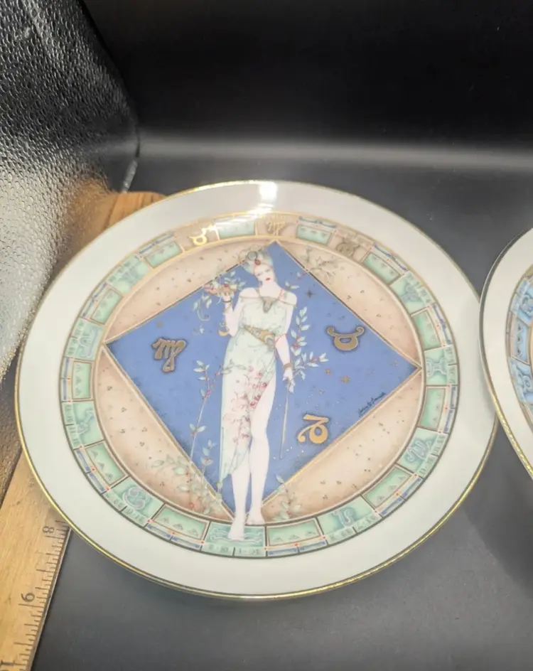 Vintage Set of 2 1985 Zodiac Porcelain Plates Earth and Fire  Decorative  #121