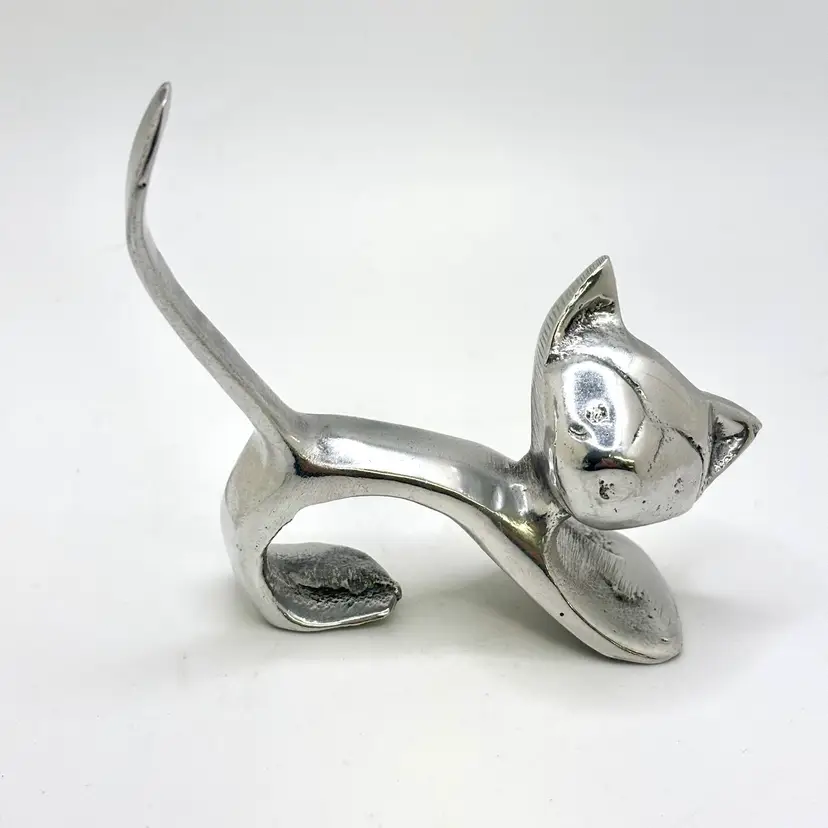 Silver Tone Metal Cat Ring Holder 3.5”