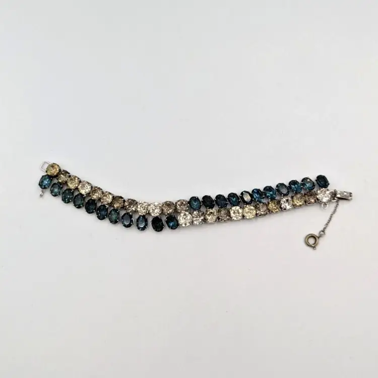 Joseph Wiesner NY Bracelet Vintage Clear And Blue Rhinestones Silver Tone 7"