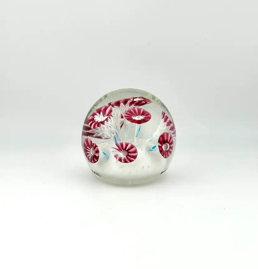 Vintage Murano Glass Floral Paperweight 2.75”x 2.75”
