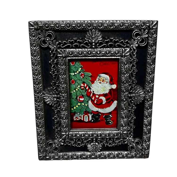 Vintage Pewter Ornate Frame Upcycled Christmas Santa Decor Holiday