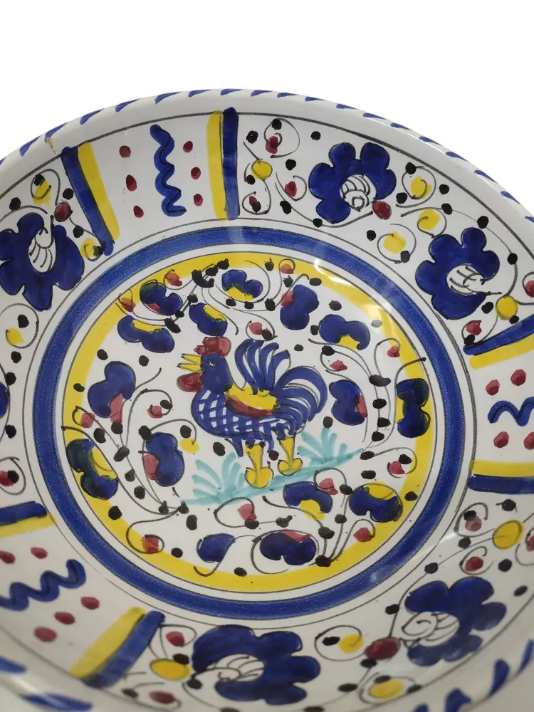 Dipinto A Mano Italian Pottery 10" Rooster Vegetable Serving Bowl Vtg Painted