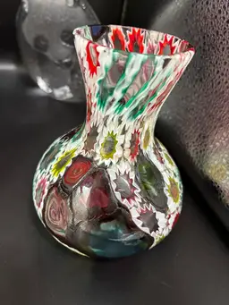 Beautiful Hand Blown Millefiore Glass Vase As Is