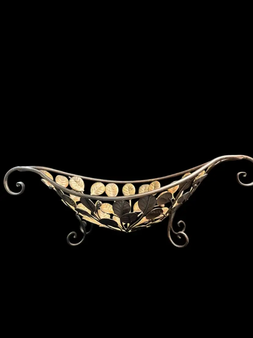 Metal Basket w/ Leaves for the Interior, Has Handles and Feet-Lot 58