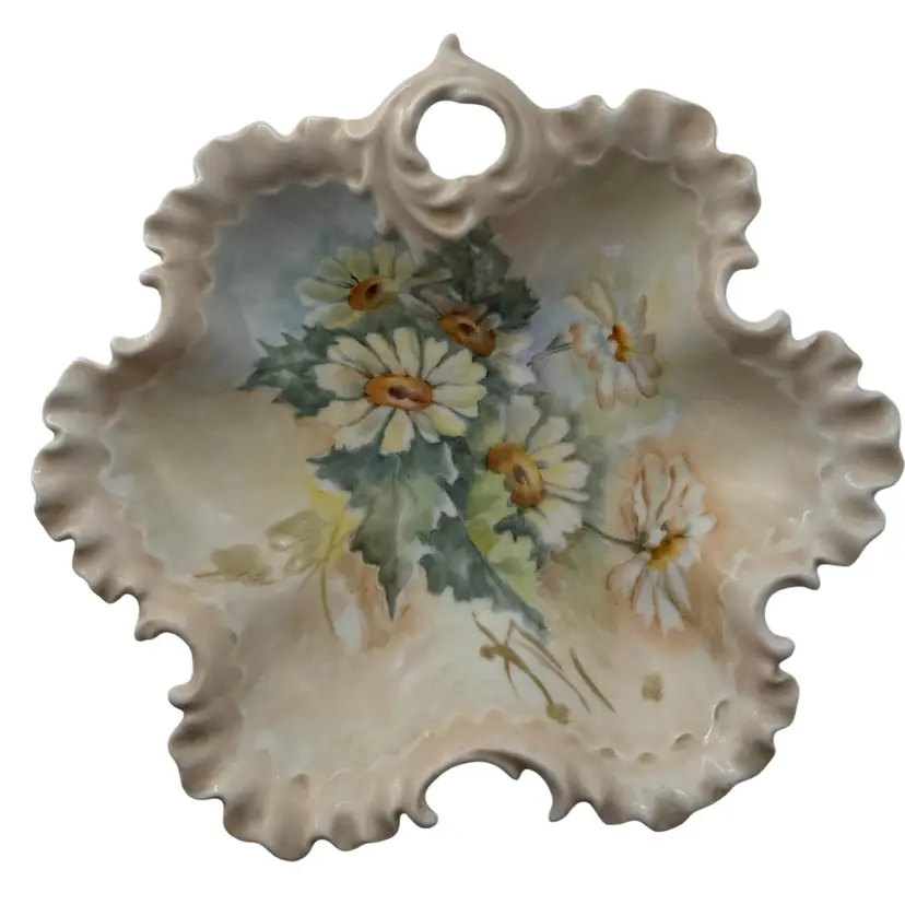 1963 Hand Painted Daisy Floral Serving/Candy/Trinket Dish Signed
8.25” W x 2.25” H