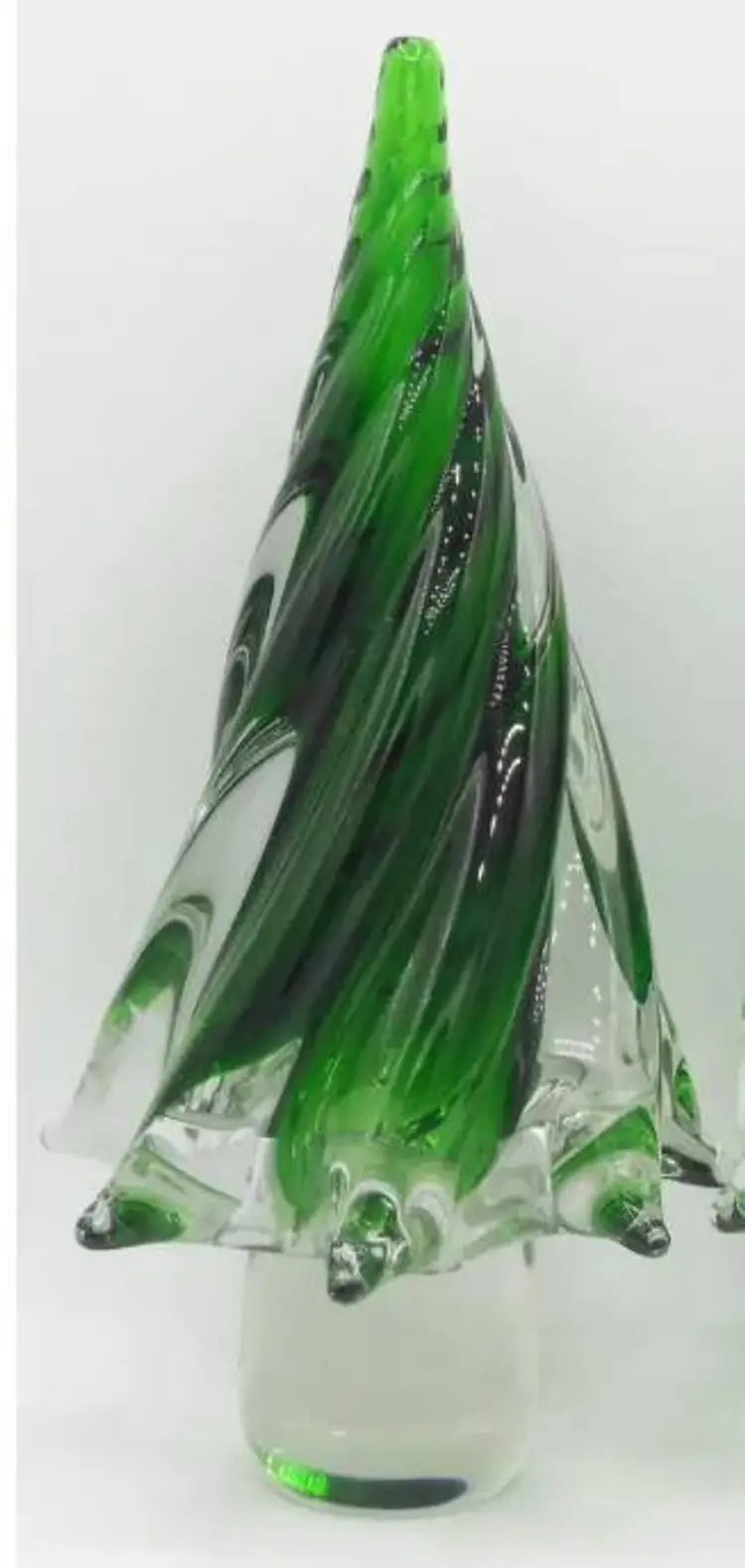 Vintage Oleg Cassini Lead Crystal & Green Spiral Art Glass Christmas Trees, 2 Sizes Avail.