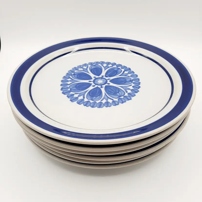Vintage Blue Monterrey Stoneware Dinner Plates Set Of 6 MSI Japan