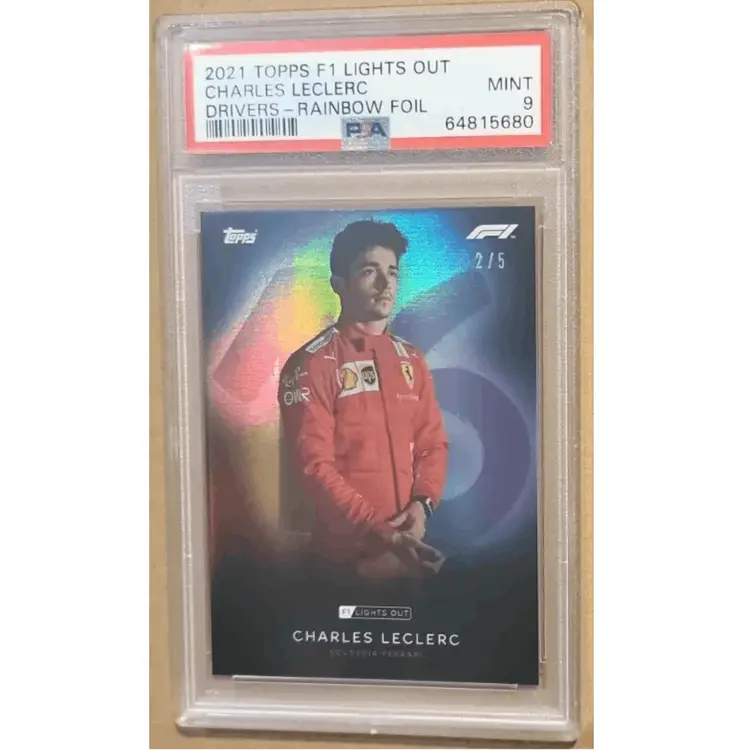 2021 Topps F1 Lights Out Charles Leclerc Rainbow Foil Parallel Card #d 2/5 PSA 9