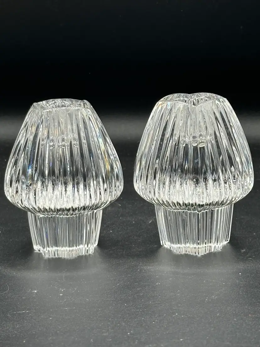 Oneida Crystal Taper Candle Holder SET of 2 Flower Bud Shape Made Germany Heavy