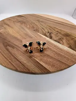 Vintage Gold Tone Iris Flower with Black Enamel  Screw Back Earrings.